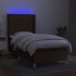 Cama box spring colchón y luces LED tela marrón oscuro