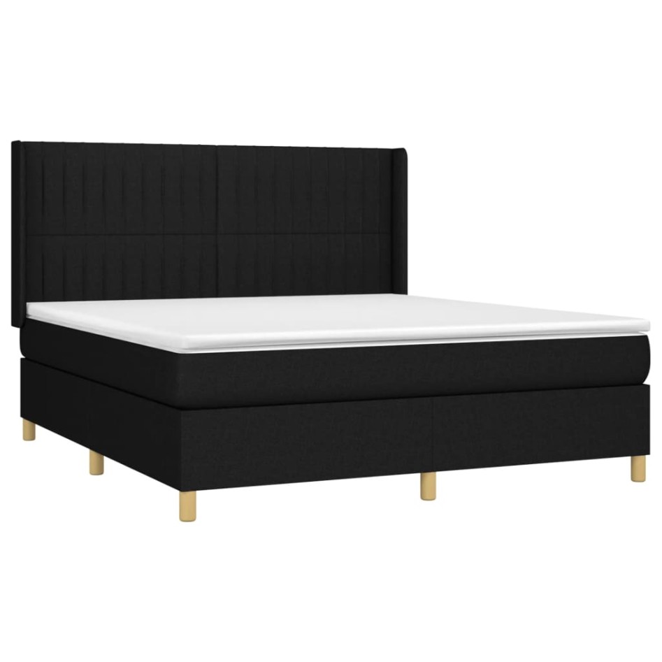 Cama box spring colchón y luces LED tela negro 160x200