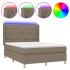 Cama box spring colchón y luces LED tela gris taupe 140x200
