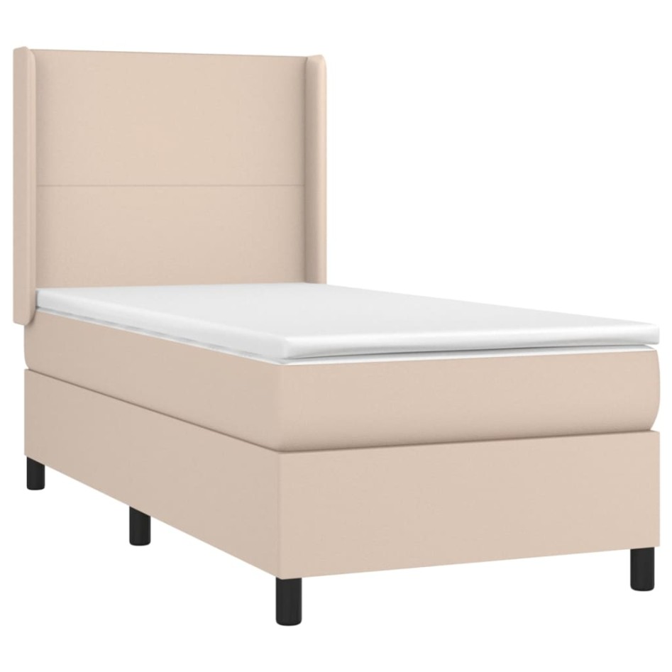 Cama box spring colchón LED cuero sintético capuchino 90x200