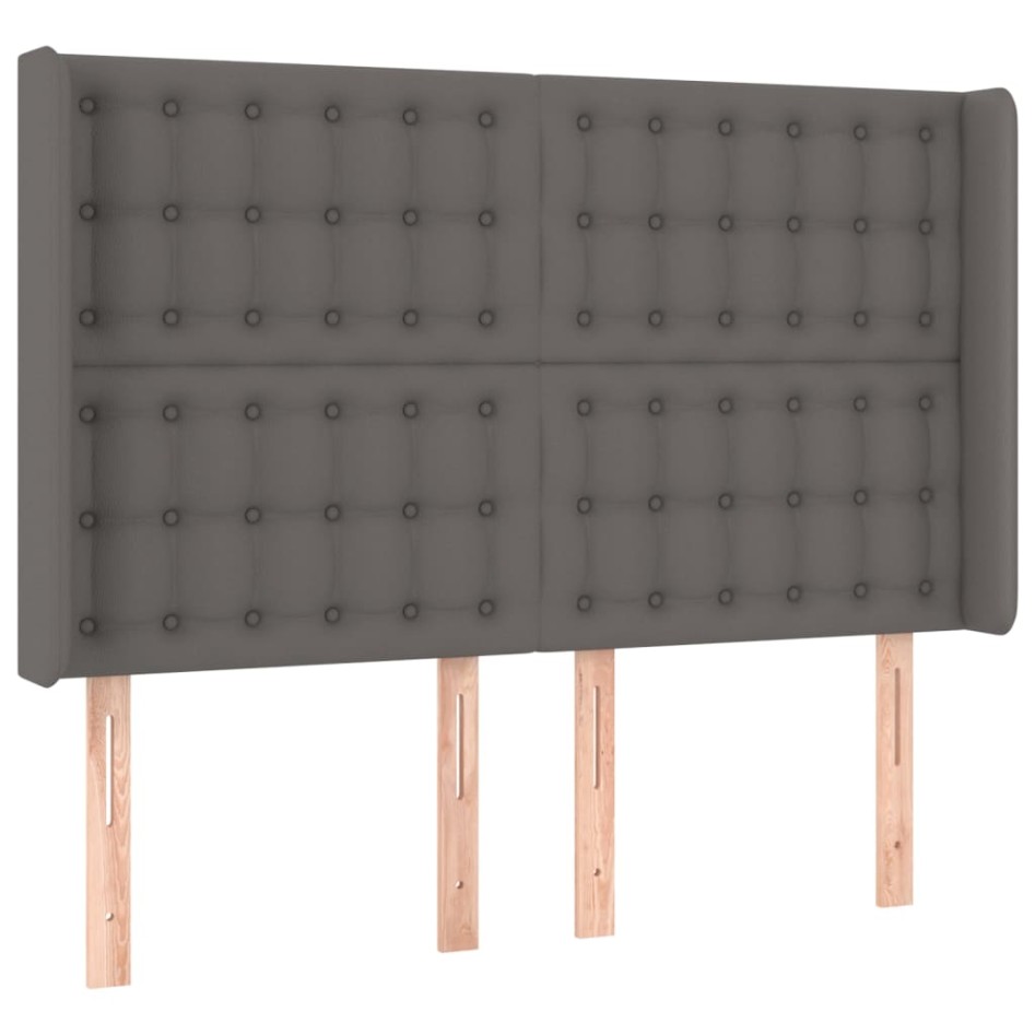 Cama box spring colchón y LED cuero sintético gris 140x190