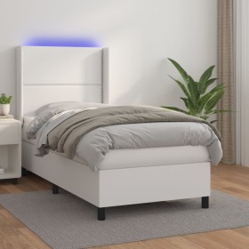 Cama box spring colchón y LED cuero sintético blanco 100x200