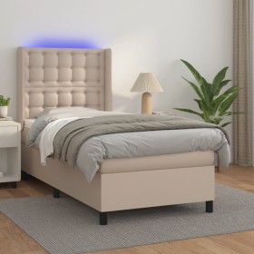 Cama box spring colchón LED cuero sintético capuchino 90x190