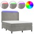 Cama box spring colchón y LED terciopelo gris claro 140x200
