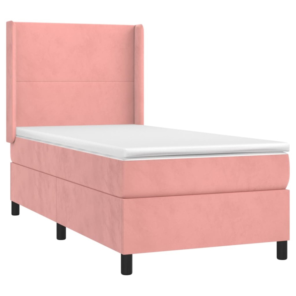 Cama box spring colchón y LED terciopelo rosa 90x200