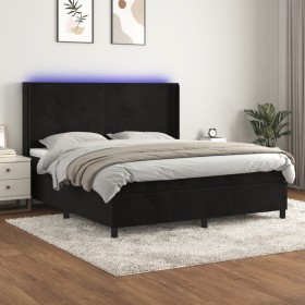 Cama box spring colchón y LED terciopelo negro 160x200
