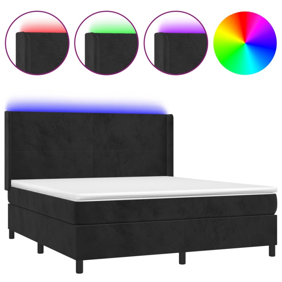 Cama box spring colchón y LED terciopelo negro 160x200