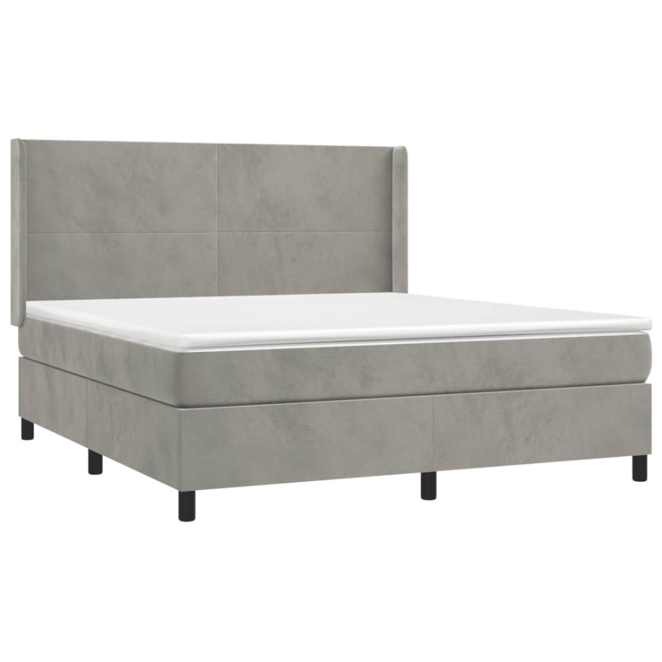 Cama box spring colchón y LED terciopelo gris claro 160x200