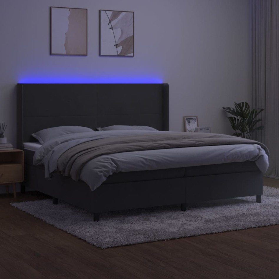 Cama box spring colchón y LED terciopelo gris oscuro 200x200