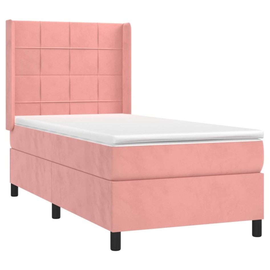 Cama box spring colchón y LED terciopelo rosa 90x190