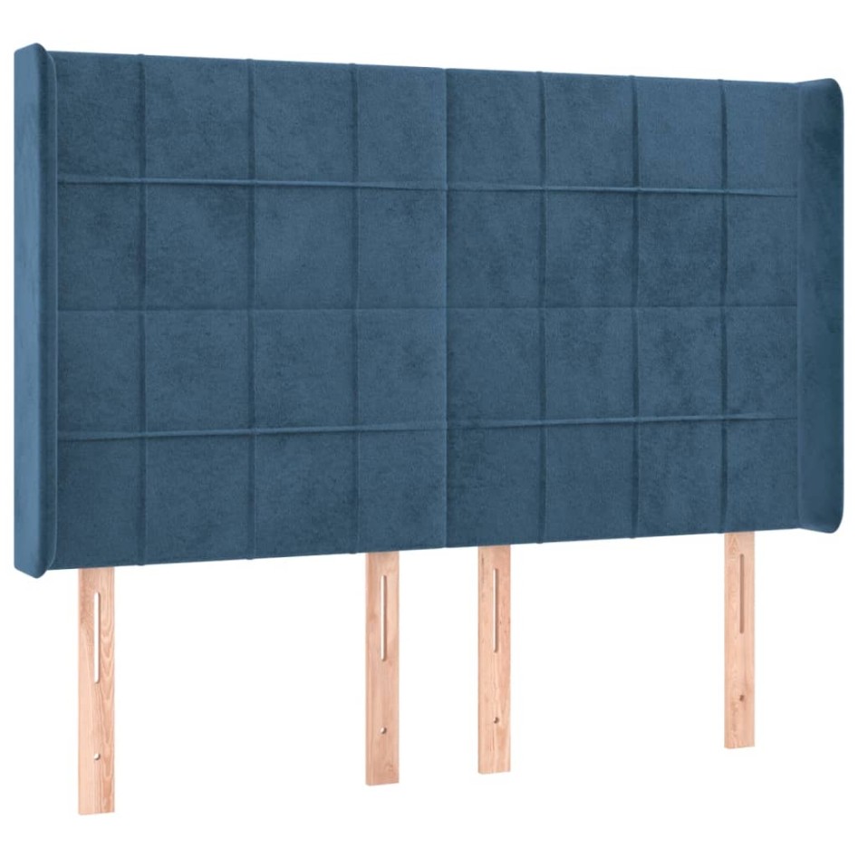 Cama box spring colchón y LED terciopelo azul oscuro 140x190