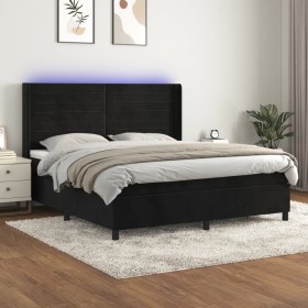 Cama box spring colchón y LED terciopelo negro 160x200
