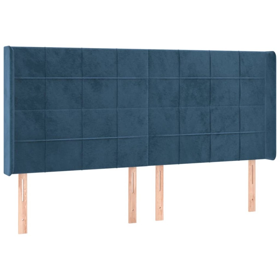 Cama box spring colchón y LED terciopelo azul oscuro 160x200