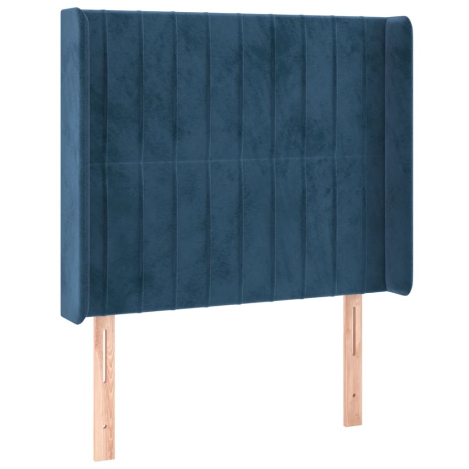 Cama box spring colchón y LED terciopelo azul oscuro 90x200