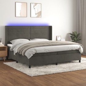 Cama box spring colchón y LED terciopelo gris oscuro 200x200