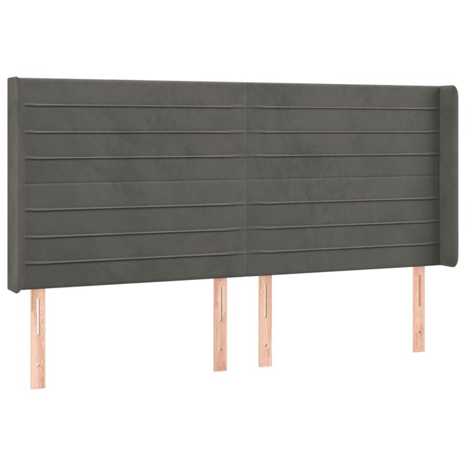 Cama box spring colchón y LED terciopelo gris oscuro 200x200