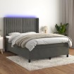 Cama box spring colchón y LED terciopelo gris oscuro 140x200 cm