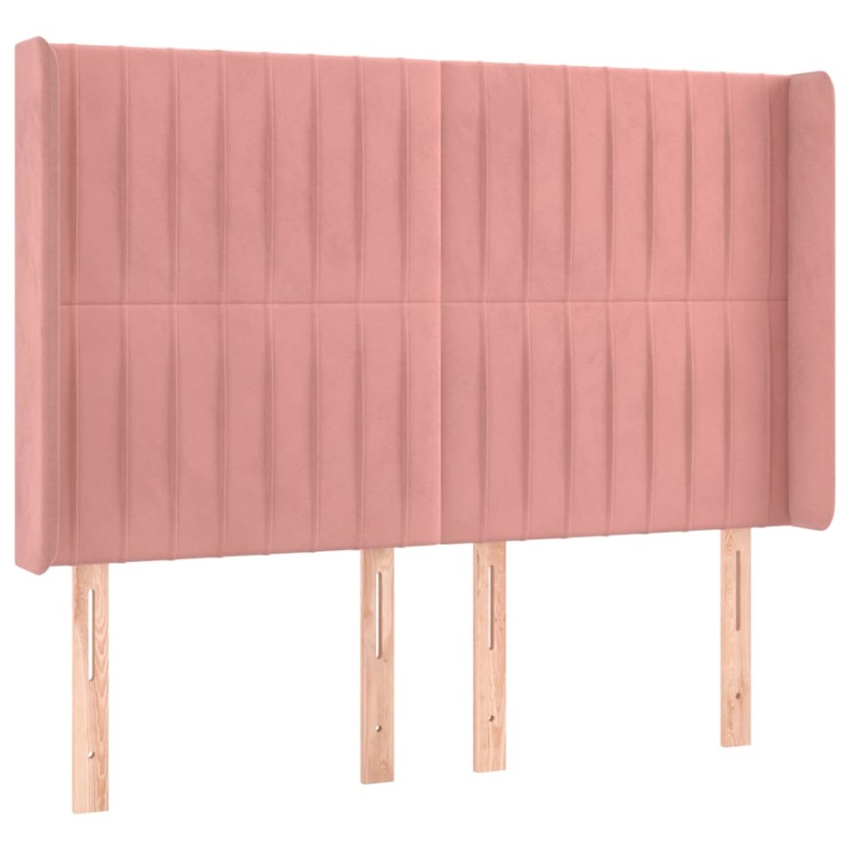 Cama box spring colchón y LED terciopelo rosa 140x190