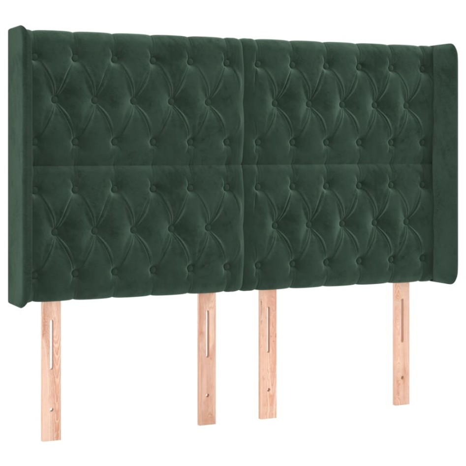 Cama box spring colchón y LED terciopelo verde oscuro