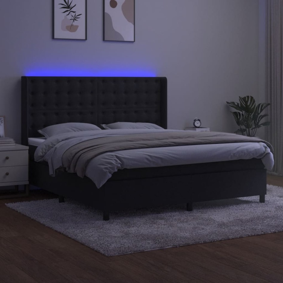 Cama box spring colchón y LED terciopelo negro 160x200