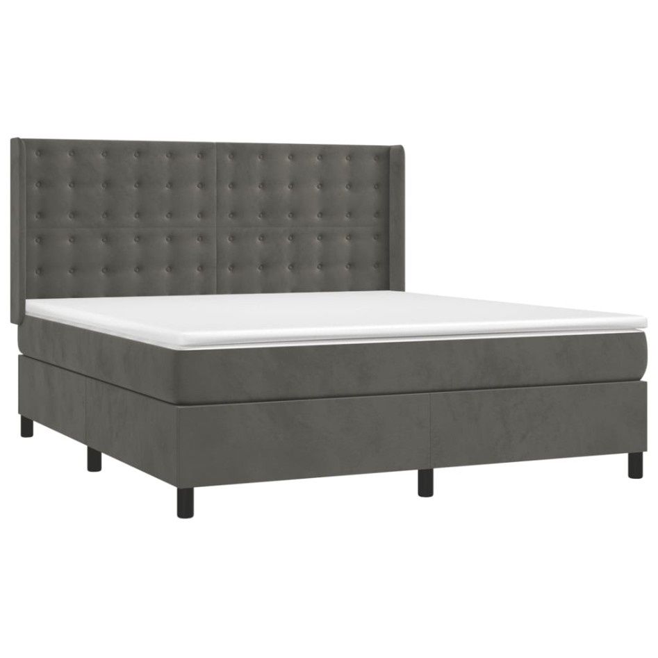Cama box spring colchón y LED terciopelo gris oscuro 180x200