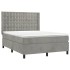 Cama box spring colchón y LED terciopelo gris claro 140x200