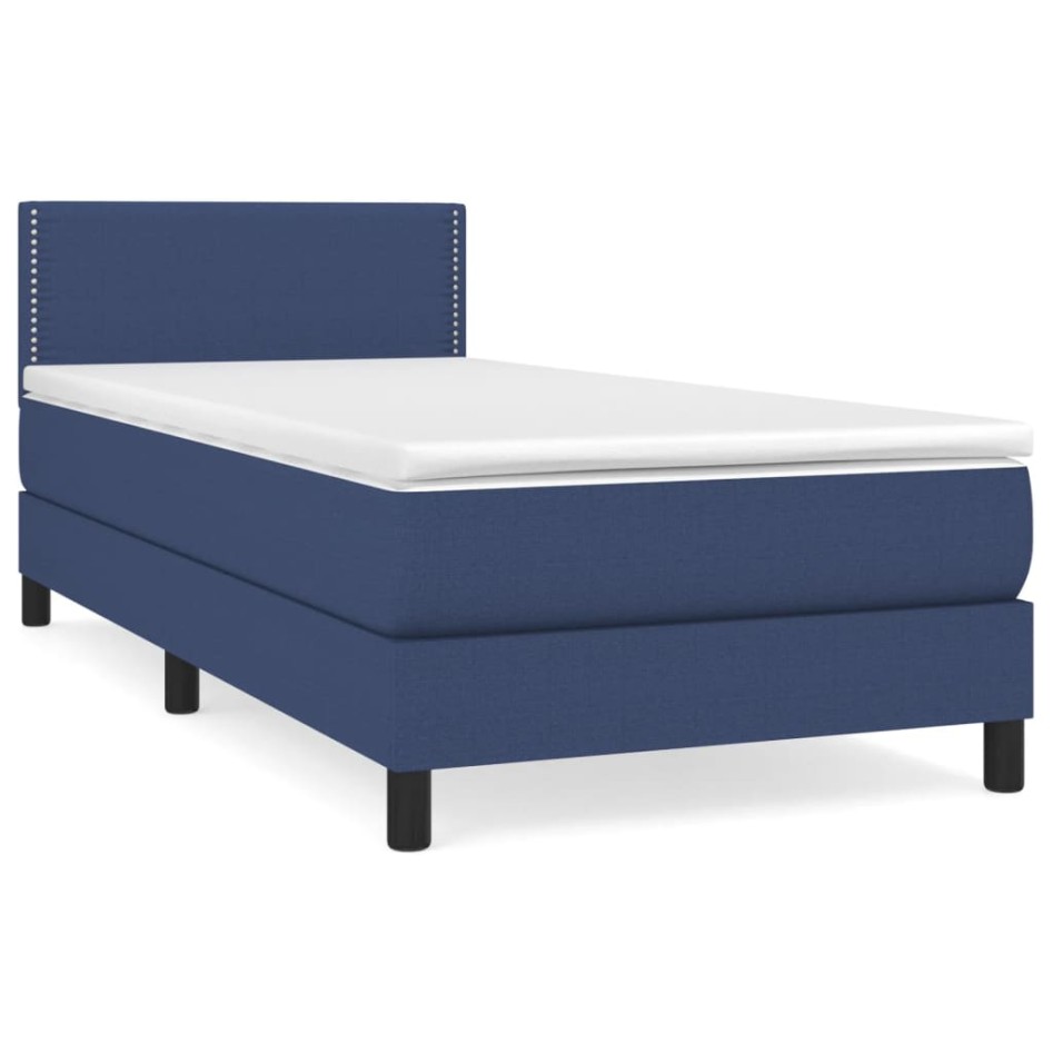 Cama box spring con colchón tela azul 80x200