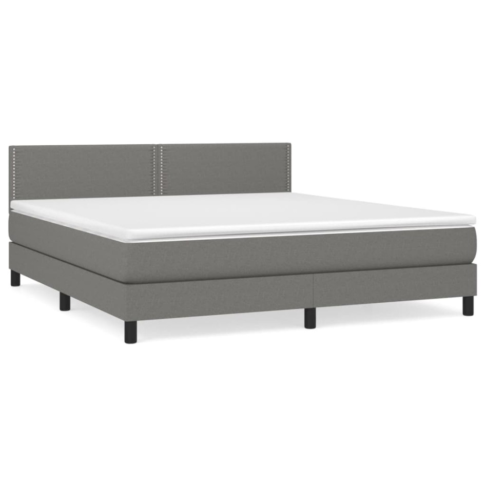 Cama box spring con colchón tela gris oscuro 180x200