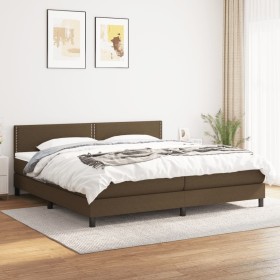 Cama box spring con colchón tela marrón oscuro 200x200