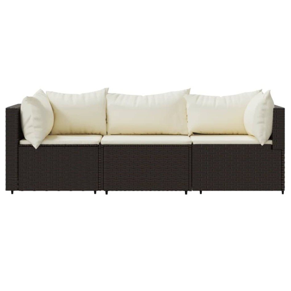 Set muebles de jardín 3 piezas y cojines ratán sintético