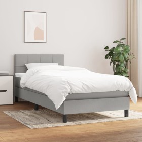 Cama box spring con colchón tela gris claro 100x200