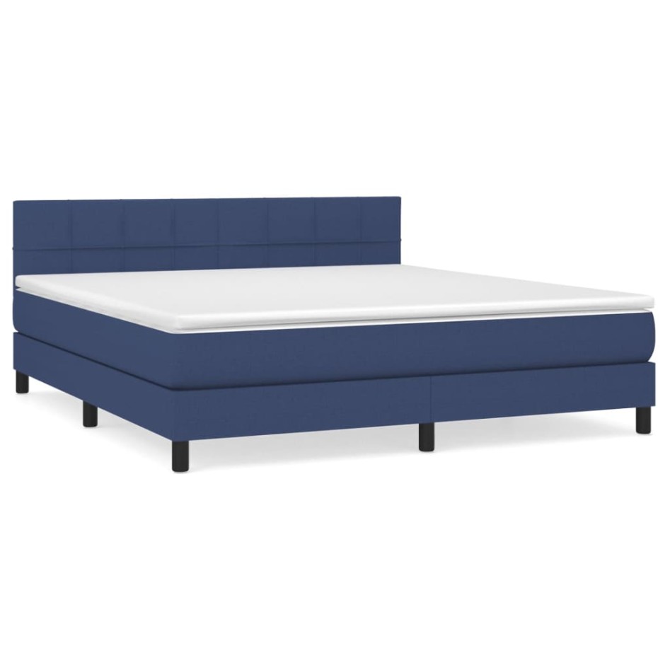 Cama box spring con colchón tela azul 160x200