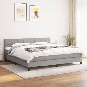 Cama box spring con colchón tela gris claro 180x200