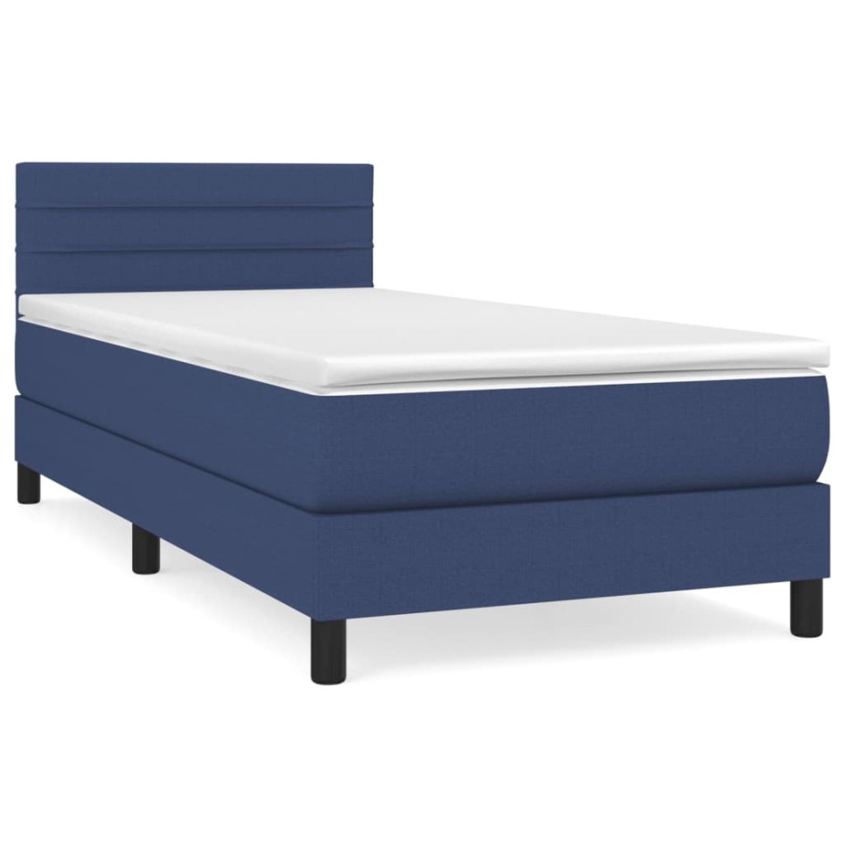 Cama box spring con colchón tela azul 90x190
