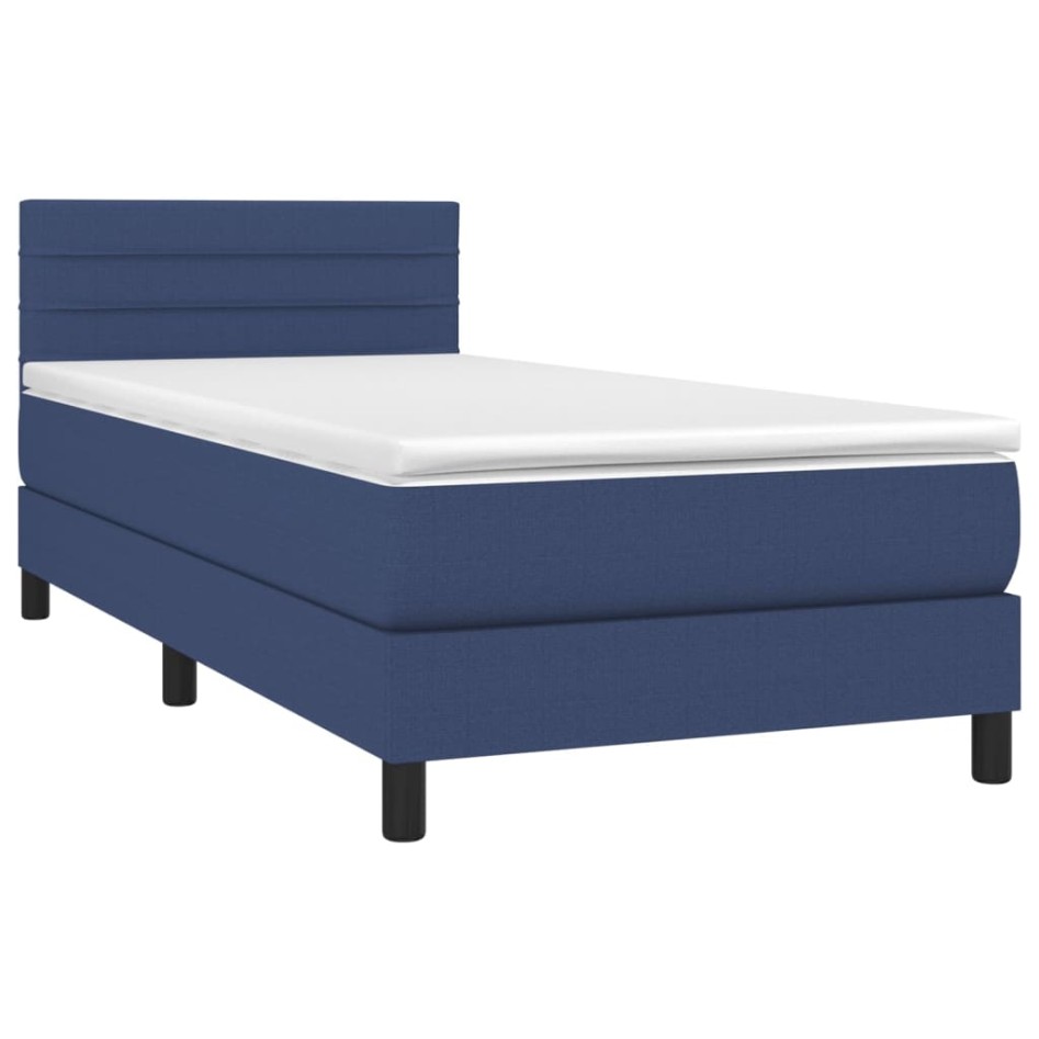 Cama box spring con colchón tela azul 90x190