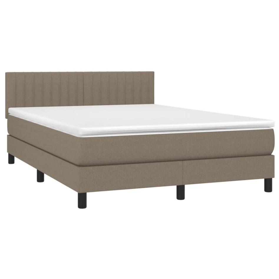 Cama box spring con colchón tela gris taupe 140x190