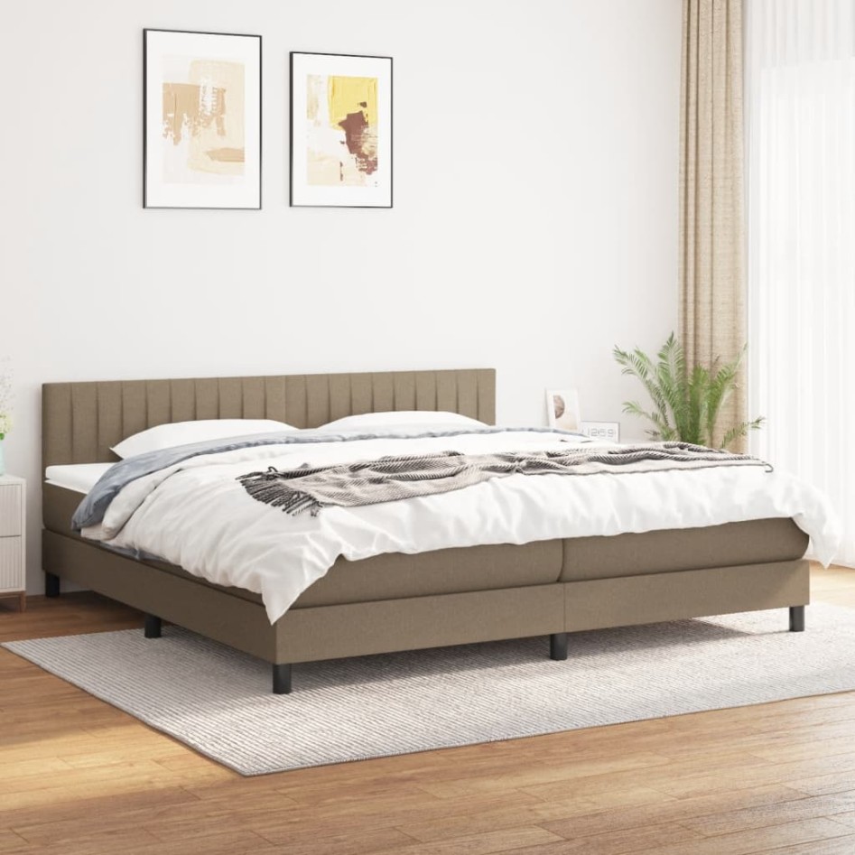 Cama box spring con colchón tela gris taupe 200x200