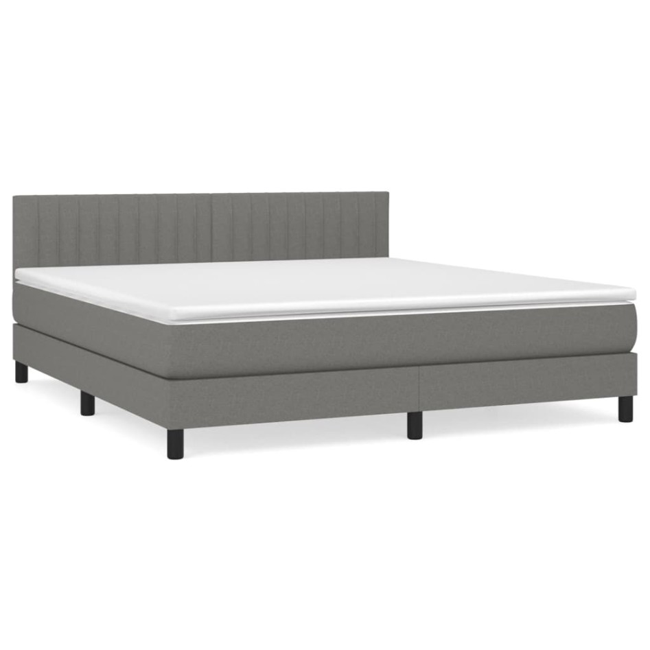 Cama box spring con colchón tela gris oscuro 160x200