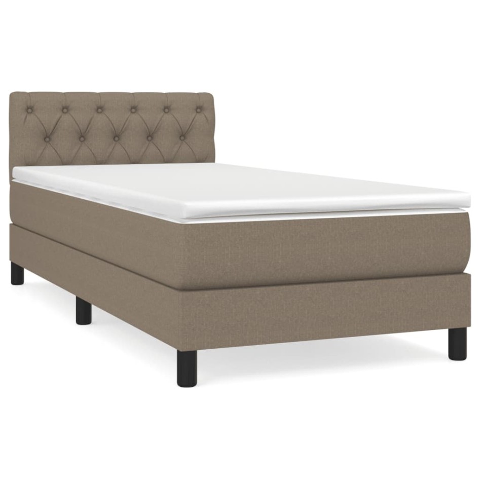 Cama box spring con colchón tela gris taupe 80x200