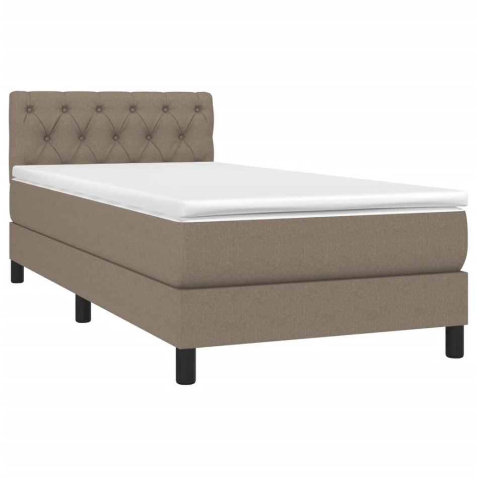 Cama box spring con colchón tela gris taupe 80x200