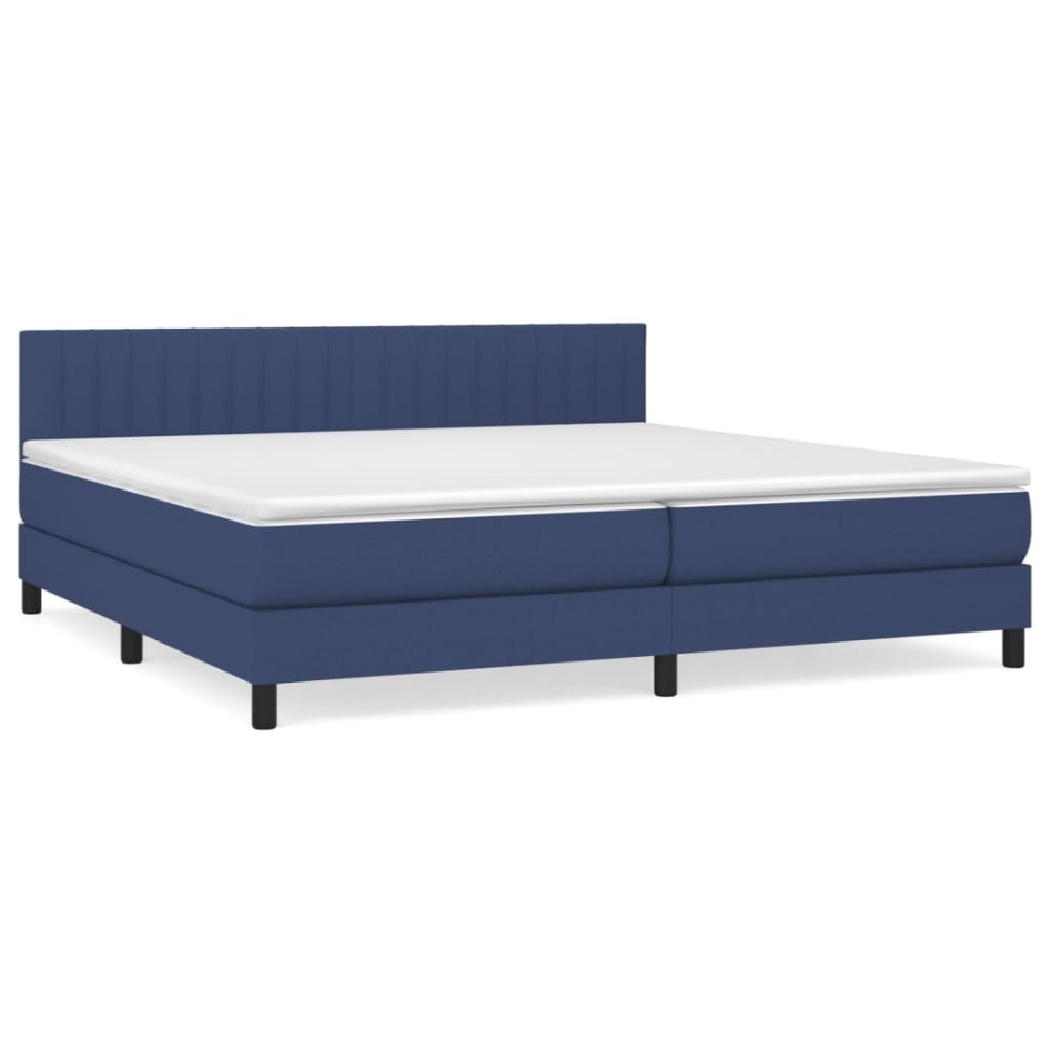 Cama box spring con colchón tela azul 200x200