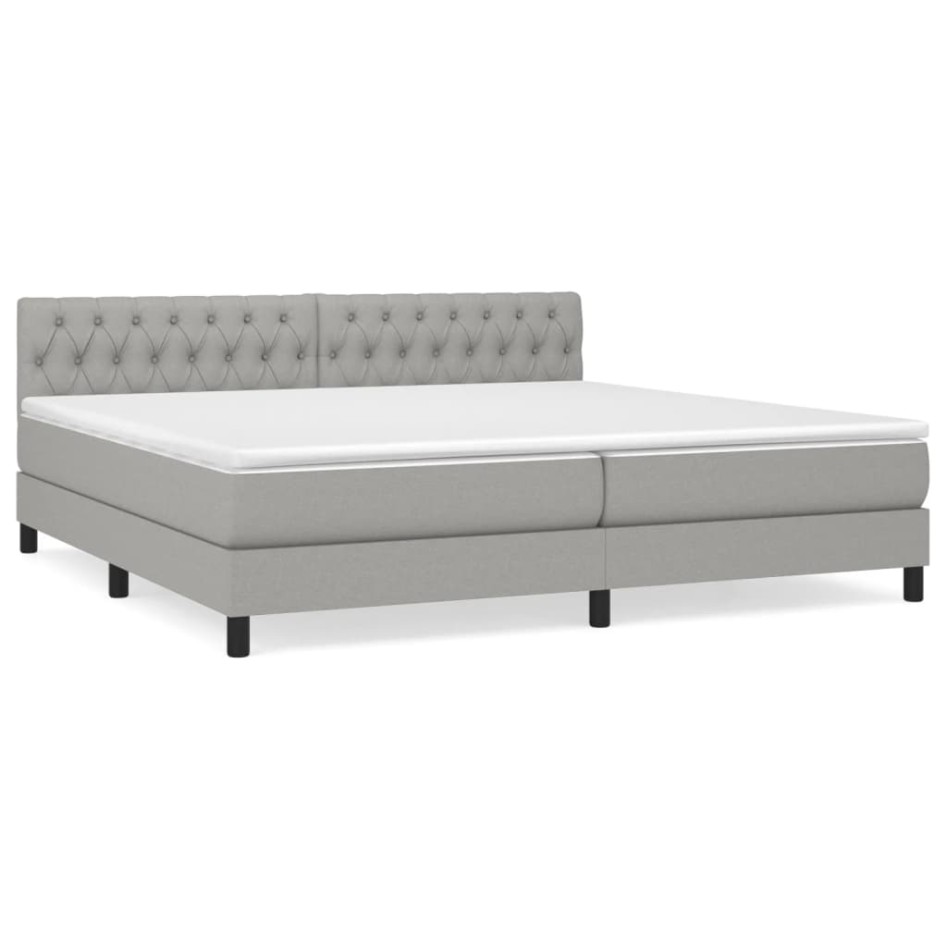 Cama box spring con colchón tela gris claro 200x200