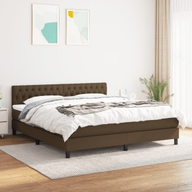 Cama box spring con colchón tela marrón oscuro 180x200