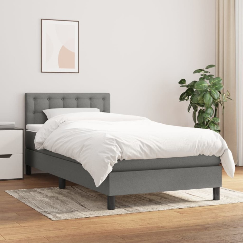 Cama box spring con colchón tela gris oscuro 100x200