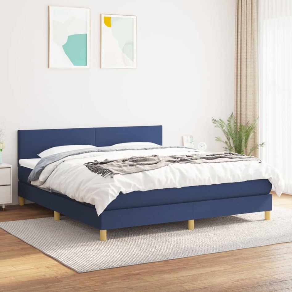 Cama box spring con colchón tela azul 160x200