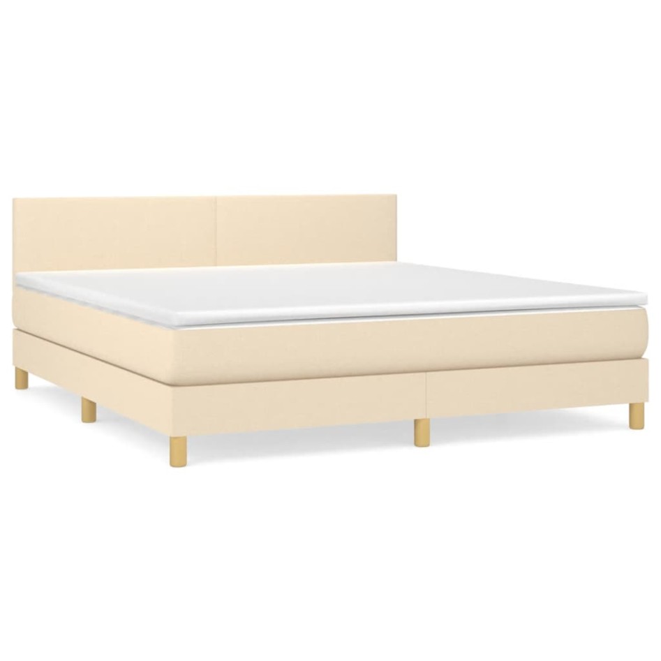 Cama box spring con colchón tela color crema 180x200