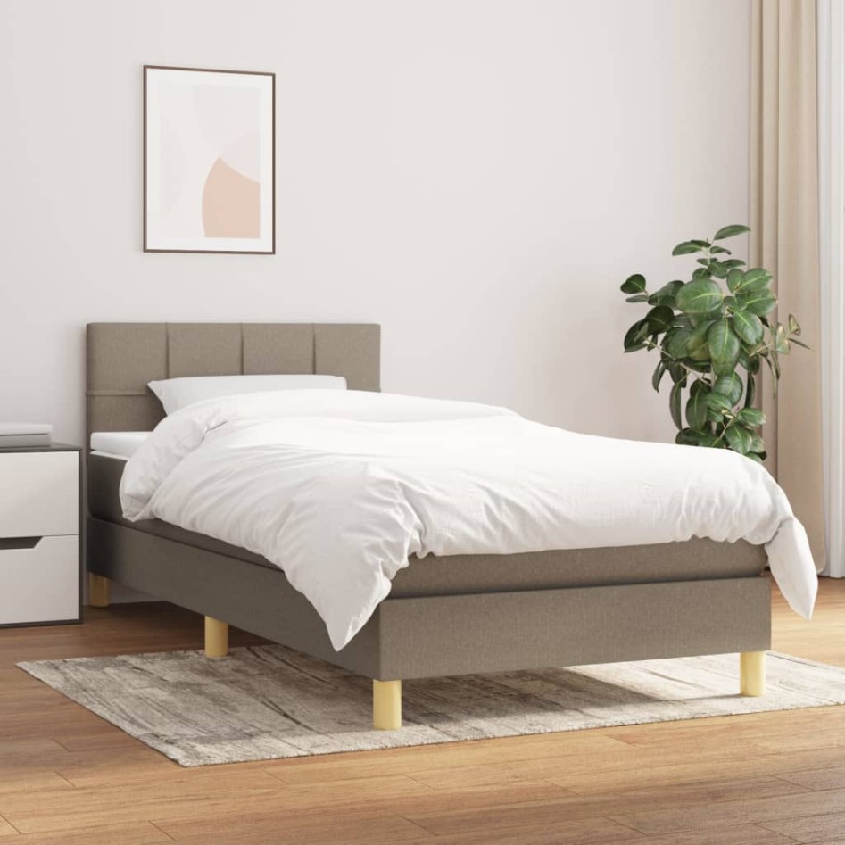 Cama box spring con colchón tela gris taupe 90x190