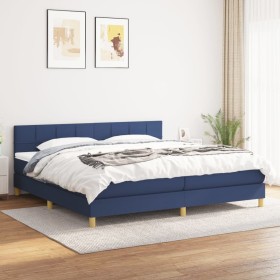 Cama box spring con colchón tela azul 200x200