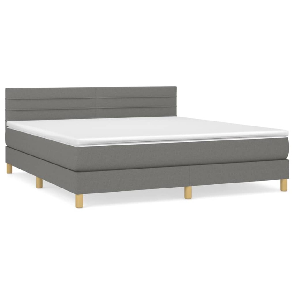 Cama box spring con colchón tela gris oscuro 180x200