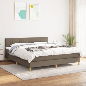 Cama box spring con colchón tela gris taupe 160x200